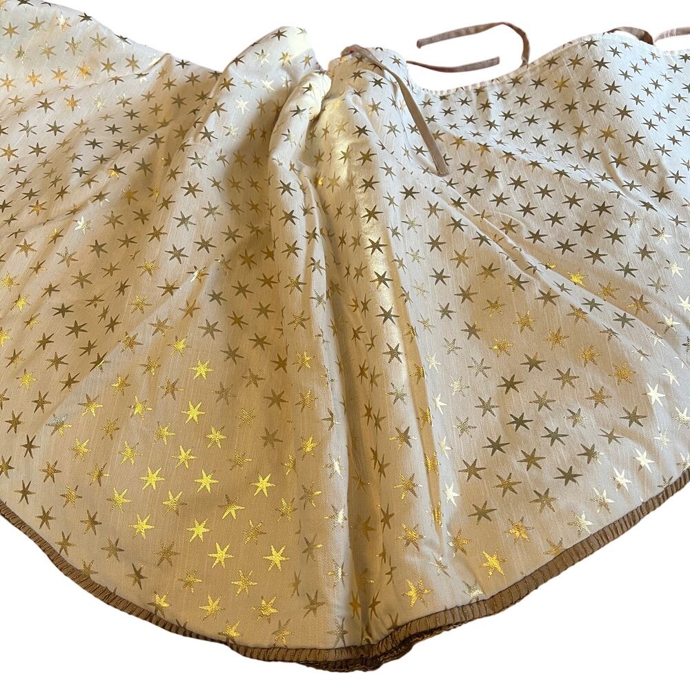 Wondershop gold star print Christmas holiday tree skirt cotton jute 42" diameter